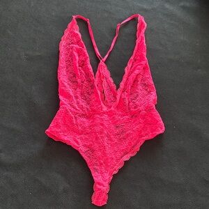 Victoria’s Secret sexy Bold Pink Lace Bodysuit
